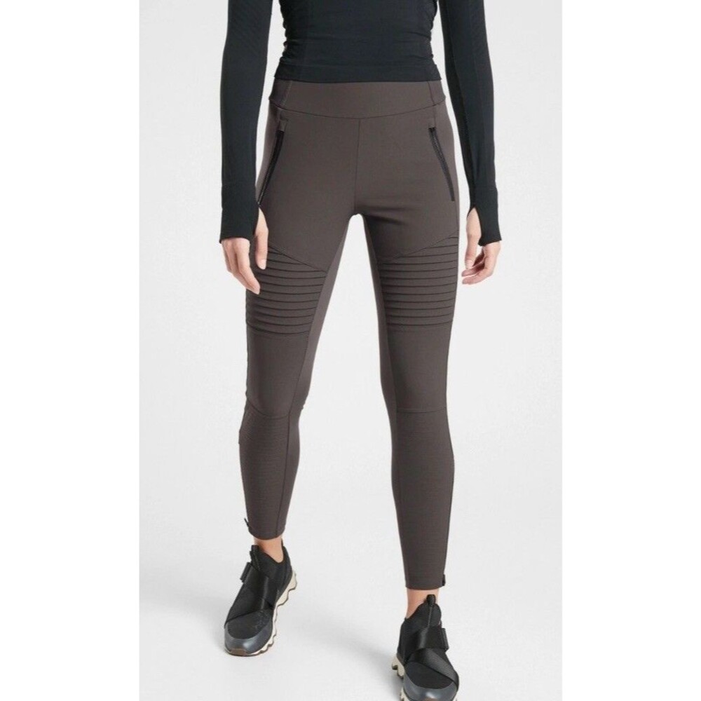 Athleta Headlands Hybrid Moto Tight Women’s Size 10 Gray Olive Zip Pocket Pants